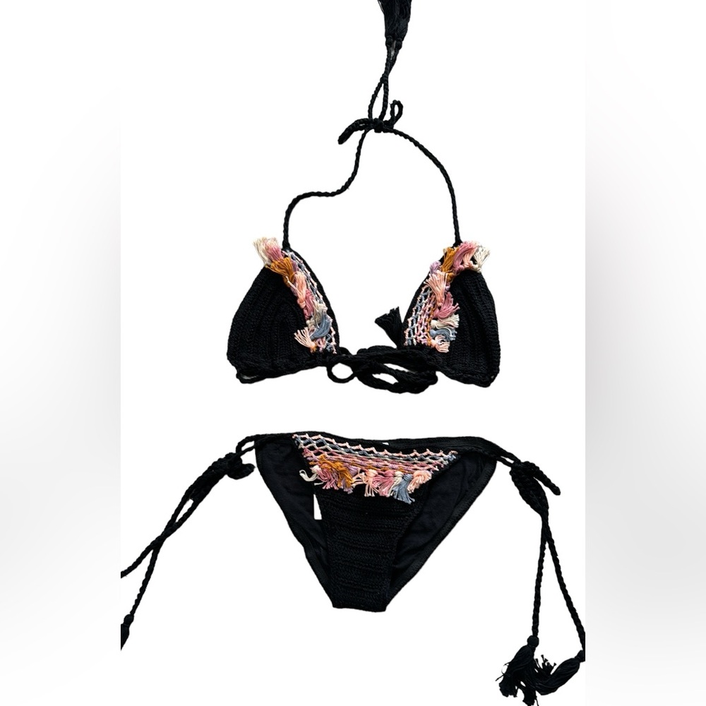 Anna Kosturova Handmade Black Michelle Fringe Bikini